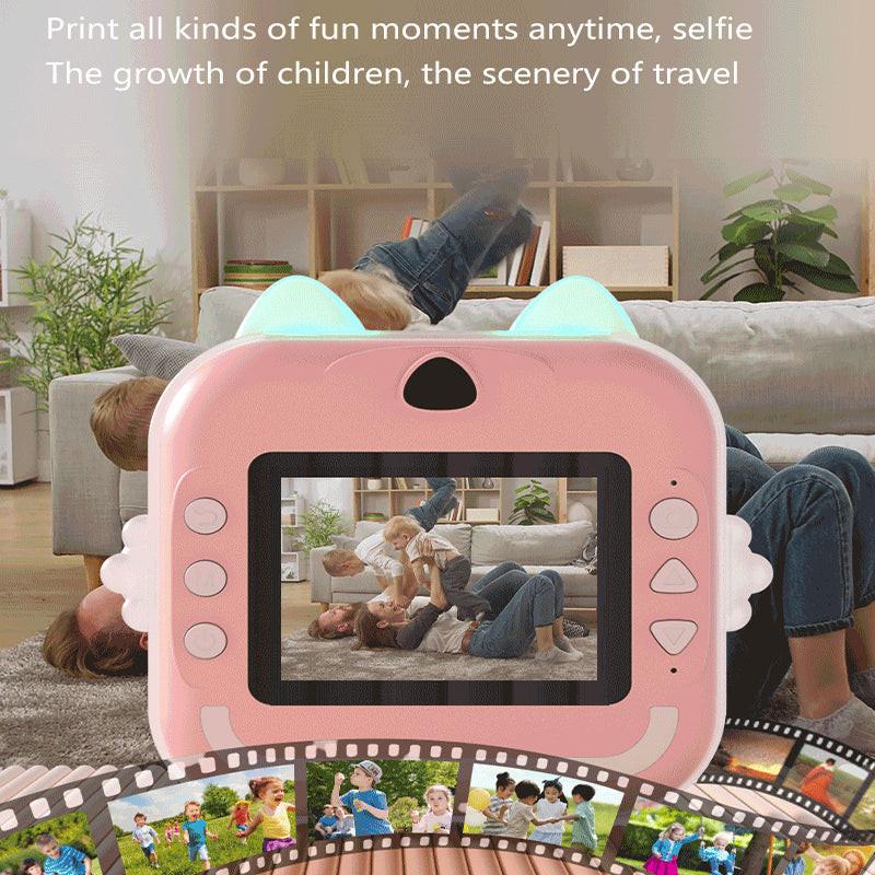 Pink rabbit Kids Instant Print Camera Zero Ink Digital Video Recorder with 32GB Card and 3 Paper Rolls Portable Rechargeable Toy Gift.