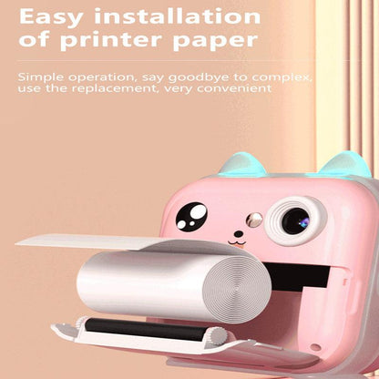Pink rabbit Kids Instant Print Camera Zero Ink Digital Video Recorder with 32GB Card and 3 Paper Rolls Portable Rechargeable Toy Gift.