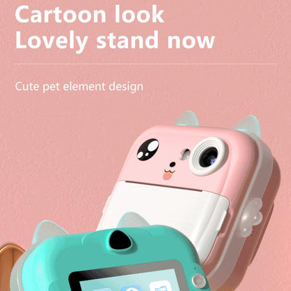 Pink rabbit Kids Instant Print Camera Zero Ink Digital Video Recorder with 32GB Card and 3 Paper Rolls Portable Rechargeable Toy Gift.