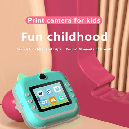 Pink rabbit Kids Instant Print Camera Zero Ink Digital Video Recorder with 32GB Card and 3 Paper Rolls Portable Rechargeable Toy Gift.