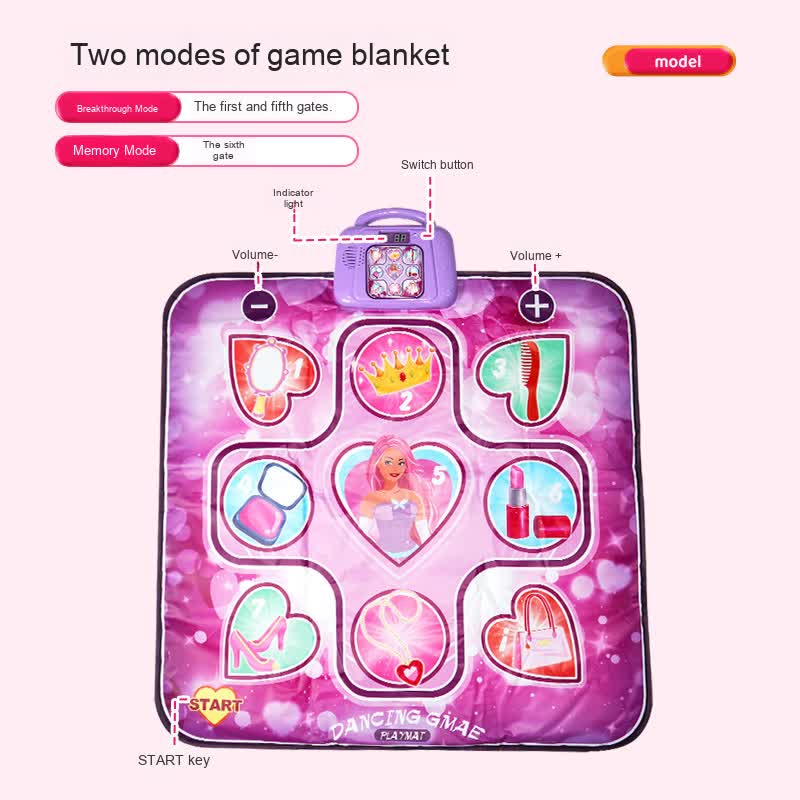 Kids Electronic Dance Mat Princess Theme Musical Rhythm Game with LED Lights Adjustable Volume Non-Slip Floor Playmat for Girls Age 3+.