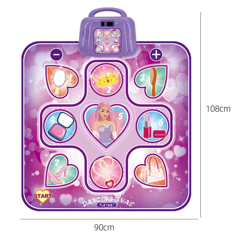 Kids Electronic Dance Mat Princess Theme Musical Rhythm Game with LED Lights Adjustable Volume Non-Slip Floor Playmat for Girls Age 3+.