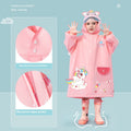 Pink unicorn  Kids Waterproof Raincoat with Expandable Backpack Slot Hooded Rain Jacket for Boys & Girls School & Outdoor(size:L)