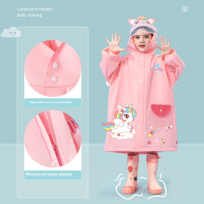 Pink unicorn  Kids Waterproof Raincoat with Expandable Backpack Slot Hooded Rain Jacket for Boys & Girls School & Outdoor(size:L)