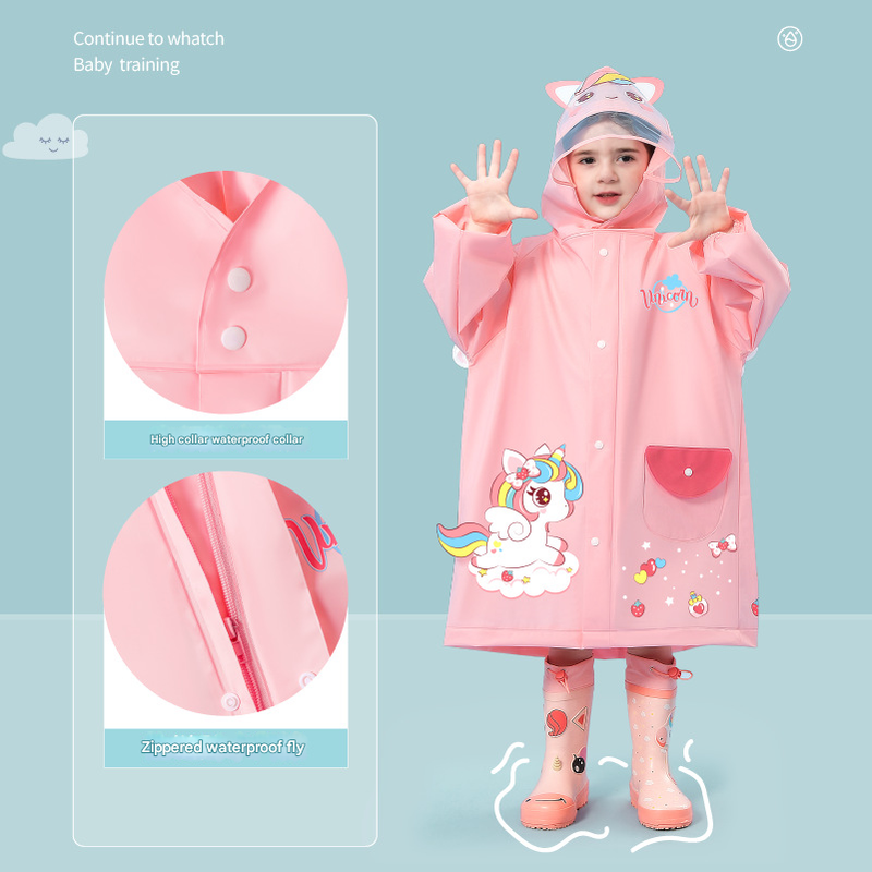 Pink unicorn  Kids Waterproof Raincoat with Expandable Backpack Slot Hooded Rain Jacket for Boys & Girls School & Outdoor(size:L)