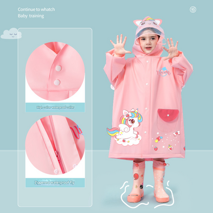 Pink unicorn  Kids Waterproof Raincoat with Expandable Backpack Slot Hooded Rain Jacket for Boys & Girls School & Outdoor(size:L)