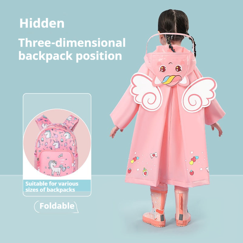 Pink unicorn  Kids Waterproof Raincoat with Expandable Backpack Slot Hooded Rain Jacket for Boys & Girls School & Outdoor(size:L)