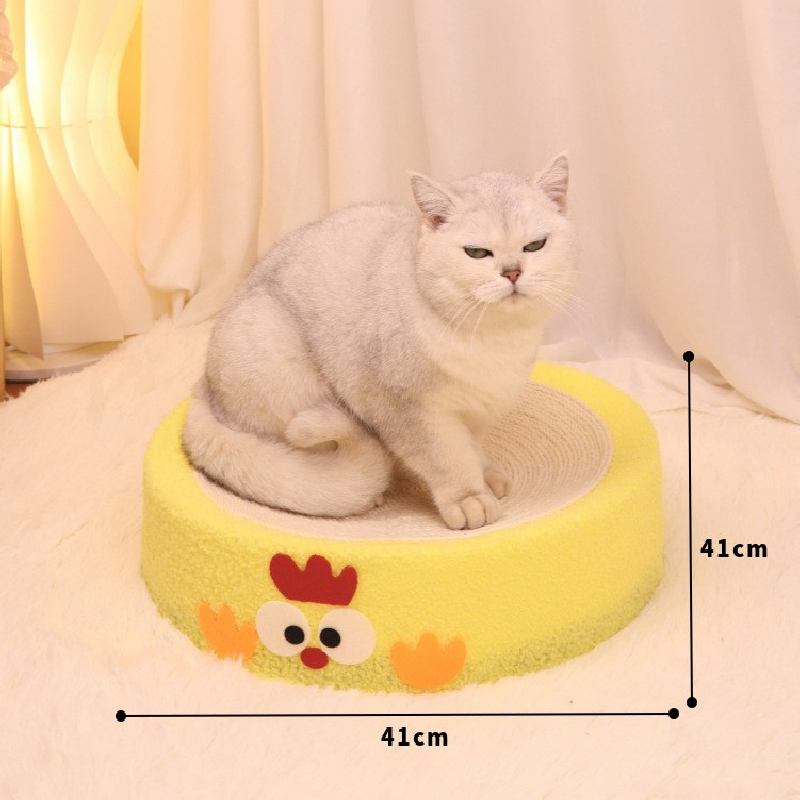 Round braised chicken in yellow sauce Large Cat Scratcher Bed 2 in 1 Sisal Scratching Pad & Plush Lounge Nest Durable Claw Grinder Mat for Indoor Cats