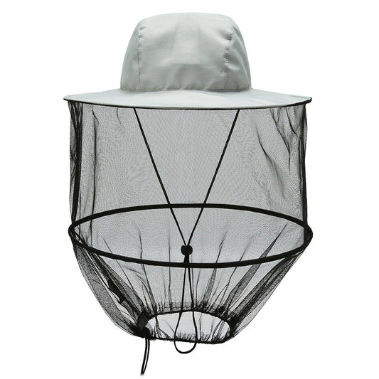 Grey Outdoor Fishing Hat with Mesh Head Net Sun Protection Bucket Cap Anti-Mosquito Fly Guard for Gardening Hiking & Beekeeping