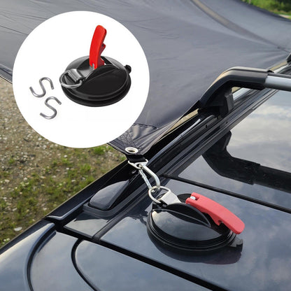 4 Pack Black plate + red button Heavy Duty Suction Cup Anchors with S-Hooks for Car Side Awnings and Camping Tarps Multifunctional Tie Down Points for Outdoor Road Trips 10kg Capacity.