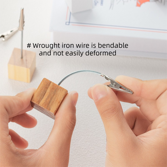 Black 4 Pack Wooden Cube Memo Clips Photo Holders with Flexible Wire Alligator Clasp for Weddings Home and Office Desk Decor 11cm Height.