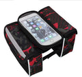 Red Bicycle Top Tube Frame Bag with Detachable Touch Screen Phone Holder Waterproof Double Pouch Cycling Saddle Bag for Mountain Bikes
