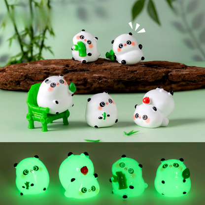 5-PCS Transparent sleepiness Cute Glow in the Dark Panda Figurines Resin Miniature Ornaments for DIY Fairy Gardens and Micro Landscapes