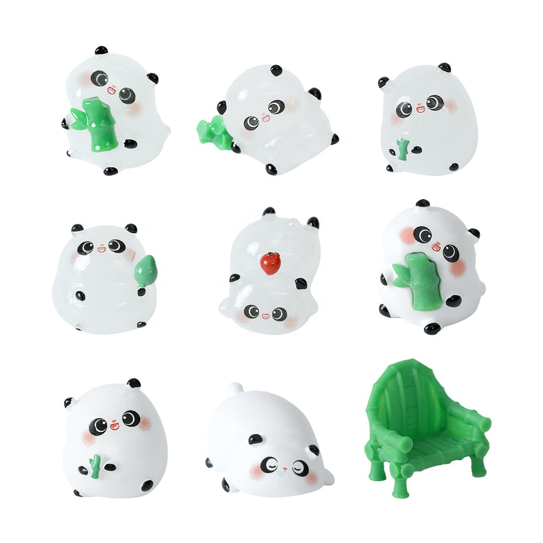 5-PCS Transparent sleepiness Cute Glow in the Dark Panda Figurines Resin Miniature Ornaments for DIY Fairy Gardens and Micro Landscapes