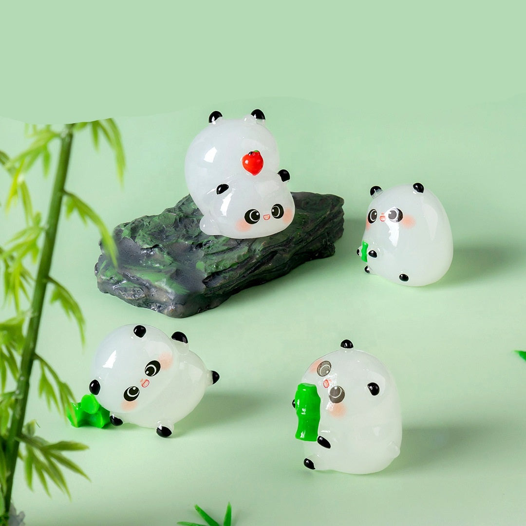 5-PCS Transparent pounce Cute Glow in the Dark Panda Figurines Resin Miniature Ornaments for DIY Fairy Gardens and Micro Landscapes