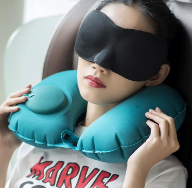 2-PCS Pink Inflatable Travel Neck Pillow Press to Inflate U-Shape Soft Flocking Support Cushion for Airplane Car & Camping Portable Air Pump Design