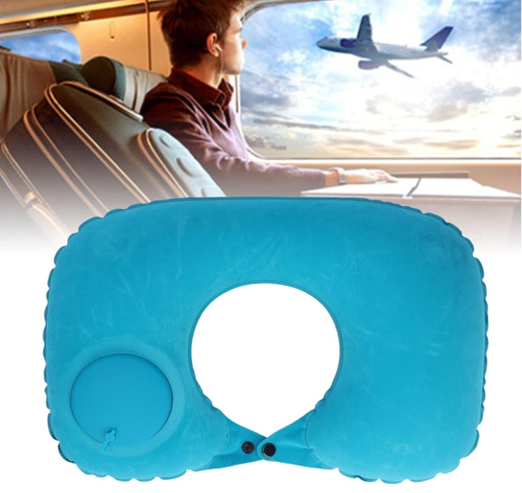 2-PCS Pink Inflatable Travel Neck Pillow Press to Inflate U-Shape Soft Flocking Support Cushion for Airplane Car & Camping Portable Air Pump Design