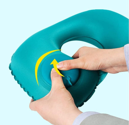 2-PCS Rose red Inflatable Travel Neck Pillow Press to Inflate U-Shape Soft Flocking Support Cushion for Airplane Car & Camping Portable Air Pump Design