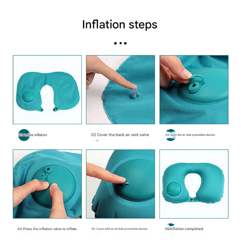2-PCS Rose red Inflatable Travel Neck Pillow Press to Inflate U-Shape Soft Flocking Support Cushion for Airplane Car & Camping Portable Air Pump Design