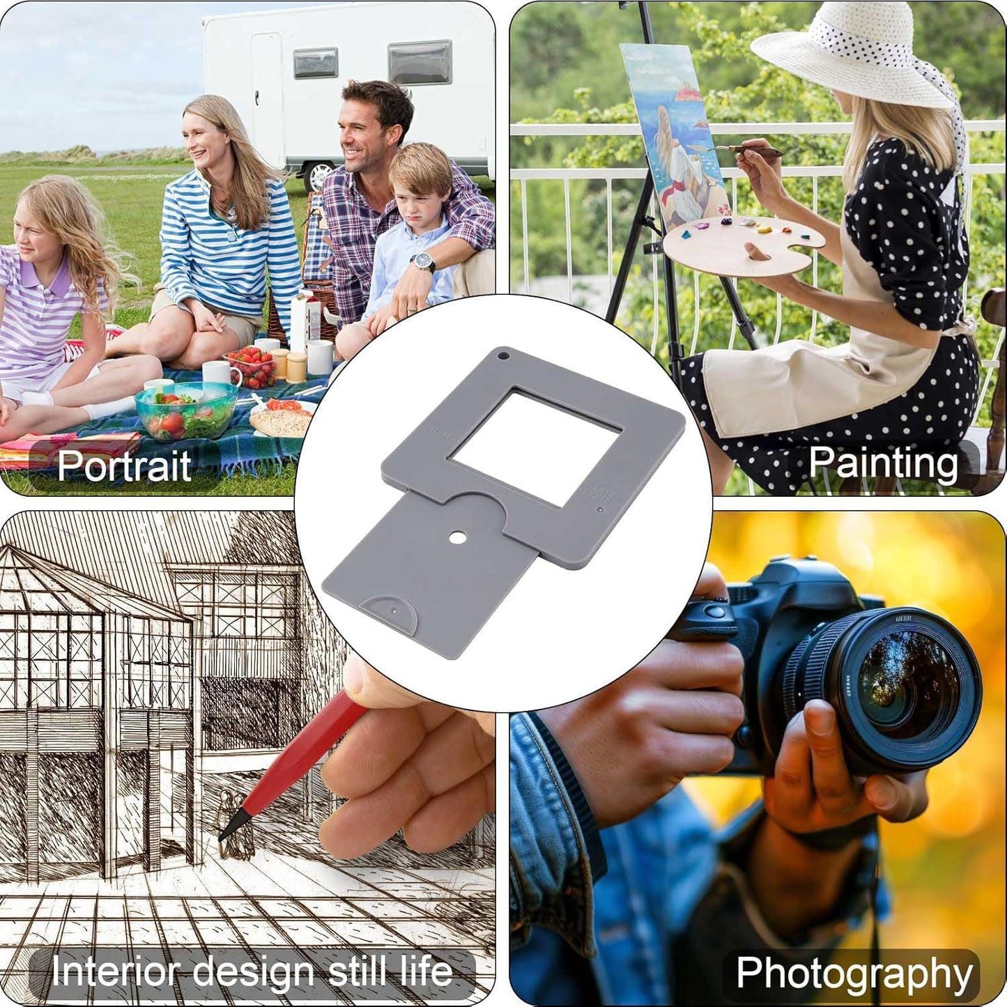 3-PCS Grey Portable Artist View Catcher Viewfinder Tool for Painting Composition and Colour Value Identification.