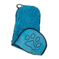 Blue Super Absorbent Pet Bath Towel with Hand Pockets Quick Dry Chenille Microfibre for Dogs and Cats Large Size 62cm