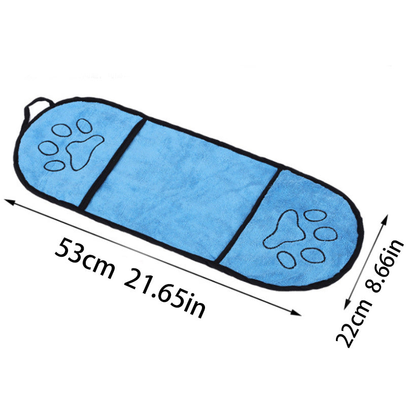 Blue Super Absorbent Pet Bath Towel with Hand Pockets Quick Dry Chenille Microfibre for Dogs and Cats Large Size 62cm