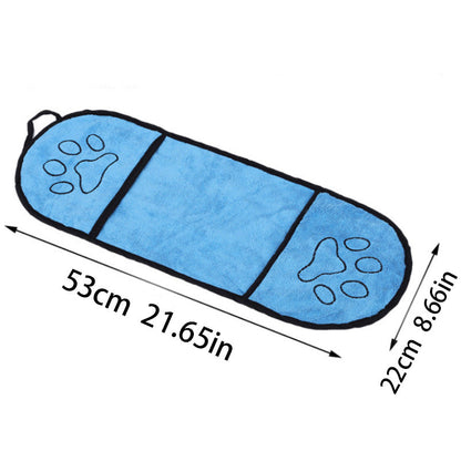 Blue Super Absorbent Pet Bath Towel with Hand Pockets Quick Dry Chenille Microfibre for Dogs and Cats Large Size 62cm
