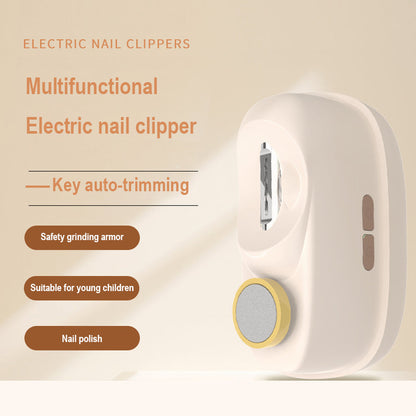 Cream yellow Electric Nail Clipper and Grinder 2-in-1 Automatic Nail Trimmer with LED Light Rechargeable Manicure Tool for Babies Adults and Seniors