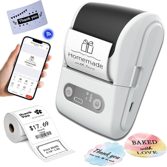 White Portable Bluetooth Thermal Label Printer â Compact, Ink-Free Mini Label Maker for Home, Office, and Small Business Use in Australia.