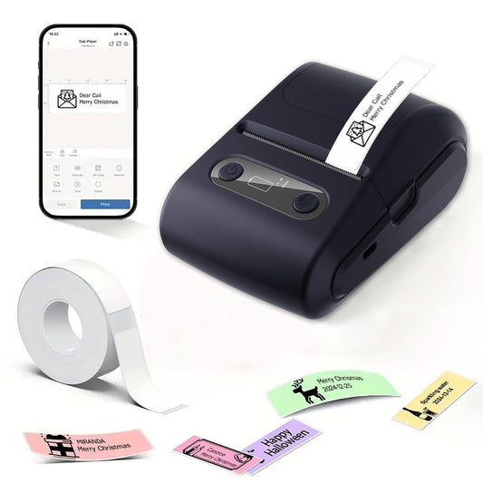 Black Portable Bluetooth Thermal Label Printer â Compact, Ink-Free Mini Label Maker for Home, Office, and Small Business Use in Australia.