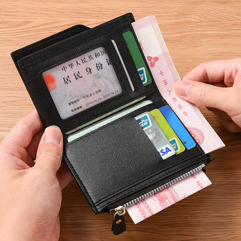 Black Men's Compact Wallet – Multi-Card Holder with Zippered Coin Pocket, 13 Card Slots, Lightweight and Durable Design