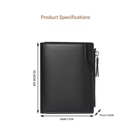 Black Men's Compact Wallet – Multi-Card Holder with Zippered Coin Pocket, 13 Card Slots, Lightweight and Durable Design