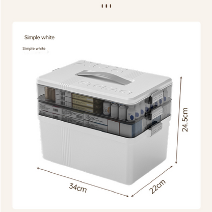 Cream white Large 3 Layer Medicine Storage Box Portable First Aid Kit Organiser with Handle Multi Compartment Container for Family Home Use