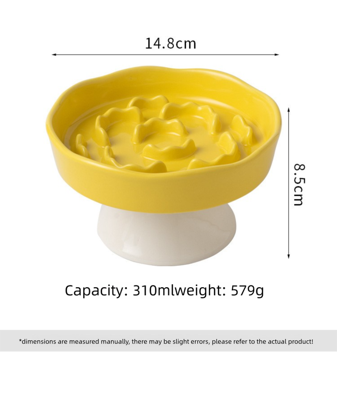 Blue Ceramic Elevated Slow Feeder Bowl Raised Pet Dish 310ml Anti-Vomit Puzzle Design for Cats and Small Dogs Healthy Digestion Sturdy Base