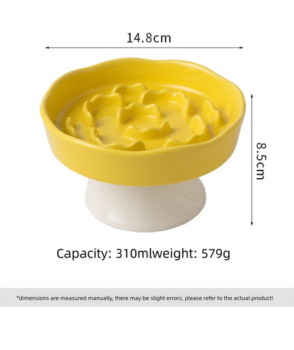 Blue Ceramic Elevated Slow Feeder Bowl Raised Pet Dish 310ml Anti-Vomit Puzzle Design for Cats and Small Dogs Healthy Digestion Sturdy Base