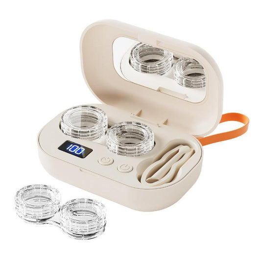 Portable Ultrasonic Contact Lens Cleaner Automatic Washer Case with LED Display Mirror 4 Timer Modes Type-C Rechargeable Ideal for Travel.