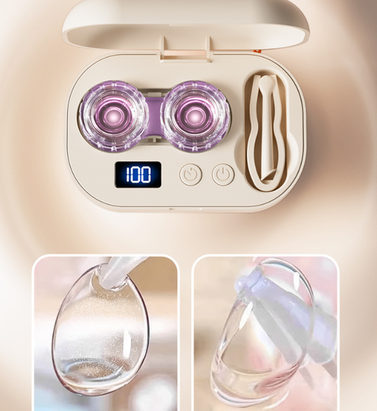 Portable Ultrasonic Contact Lens Cleaner Automatic Washer Case with LED Display Mirror 4 Timer Modes Type-C Rechargeable Ideal for Travel.