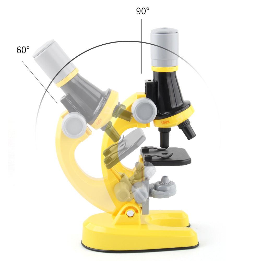 Yellow Kids Biological Microscope Kit 100x 400x 1200x LED Magnification STEM Science Toy for School Students with Sample Slides.