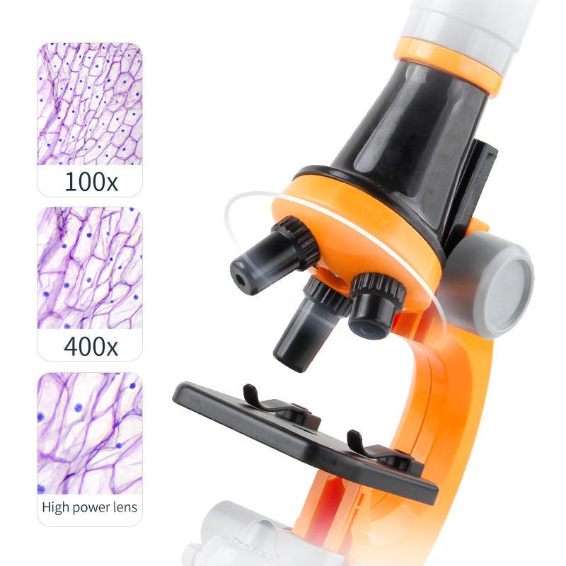 Blue Kids Biological Microscope Kit 100x 400x 1200x LED Magnification STEM Science Toy for School Students with Sample Slides.