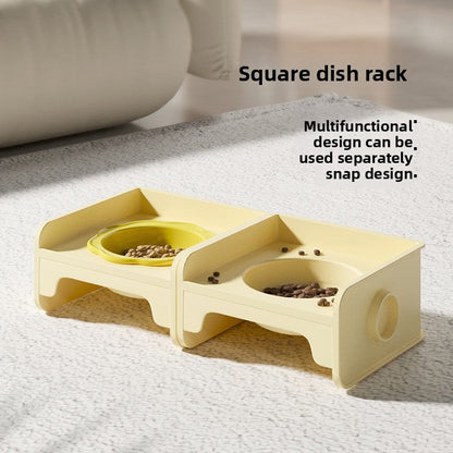Green Ceramic Raised Cat Bowl with Splash Proof Stand 250ml Elevated Pet Feeder for Kittens and Small Dogs Modular Interlocking Design