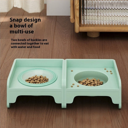 Pink Ceramic Raised Cat Bowl with Splash Proof Stand 250ml Elevated Pet Feeder for Kittens and Small Dogs Modular Interlocking Design