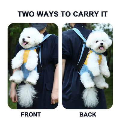 Red denim blue Pet Carrier Backpack Front Chest Pack Legs Out Breathable Mesh for Small Dogs Cats Hiking Travel Hands Free Adjustable Design(Size:L)