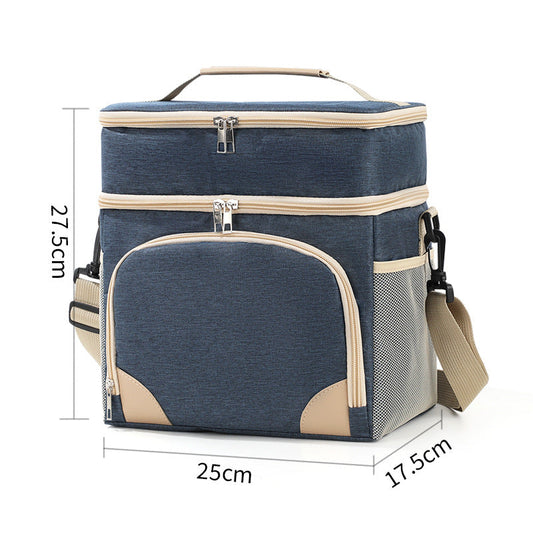 Navy blue Dual Layer Insulated Lunch Bag 12L Large Capacity Cooler Tote with Adjustable Strap Leakproof Thermal Food Carrier for Work Picnic and Camping.