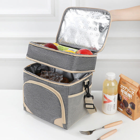 Navy blue Dual Layer Insulated Lunch Bag 12L Large Capacity Cooler Tote with Adjustable Strap Leakproof Thermal Food Carrier for Work Picnic and Camping.