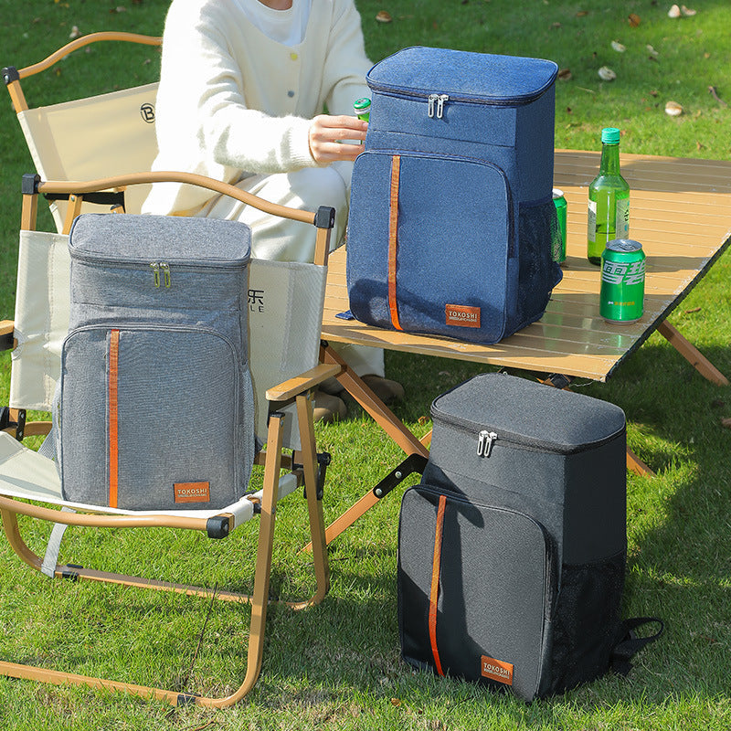 Grey Large Capacity Insulated Cooler Backpack 20.5L Leakproof Thermal Lunch Bag Waterproof Soft Sided Cooling Rucksack for Camping Picnic Beach & Work.
