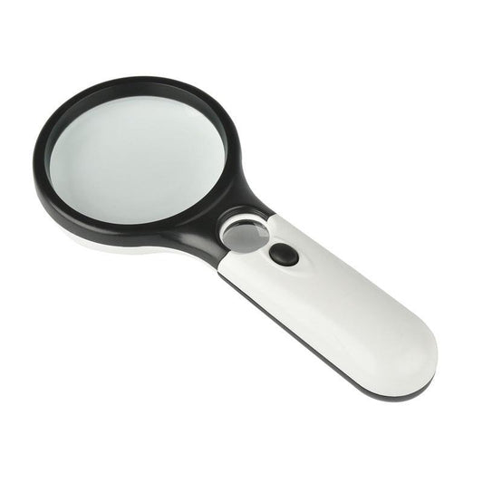 2 Pack Black and white Handheld LED Magnifying Glass 10x Zoom 70mm Lens Illuminated Reading Magnifier with Light for Seniors Low Vision Books Maps and Kids Science.