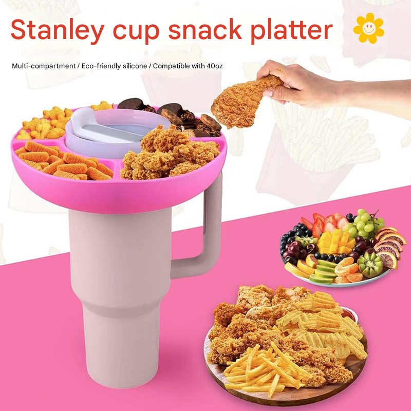 2 Pack Pink Snack Bowl for Stanley 40oz Tumbler with Handle Reusable Silicone Snack Ring Divider Tray for Movie Night Road Trip and Camping