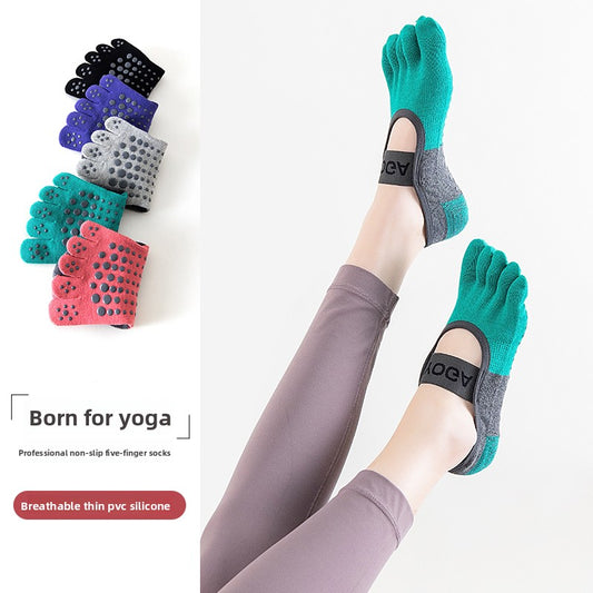 3-PCS Purple Anti-Slip Yoga Socks 5 Toe Low Cut Grips Cotton Pilates Socks Breathable for Women Fitness Dance Barre and Home Workout