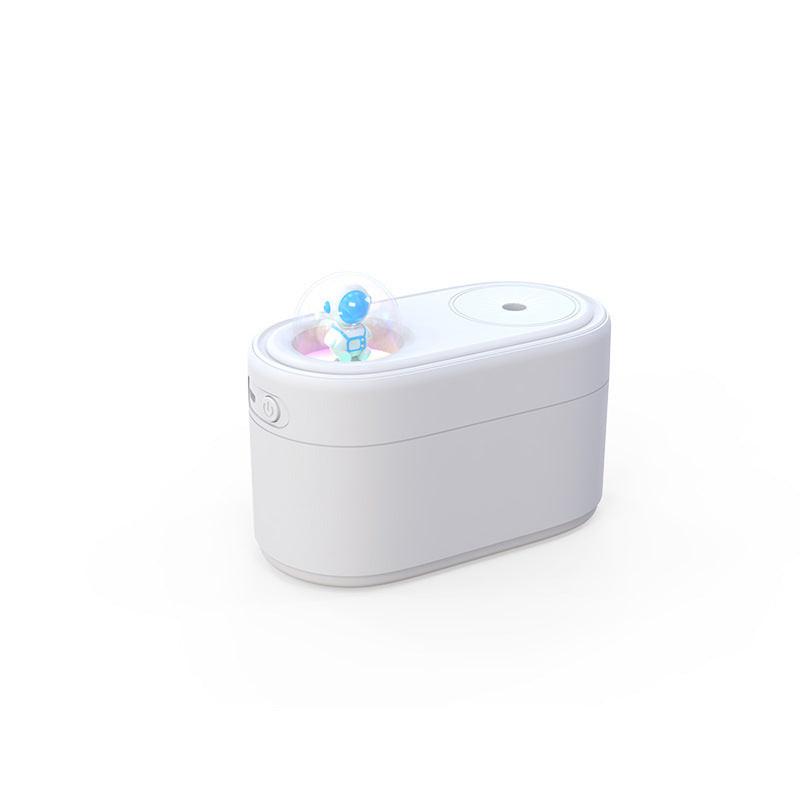 White Rechargeable Mini Astronaut Air Humidifier USB Desktop Cool Mist Humidifier with 7-Color LED Night Light for Bedroom and Office.