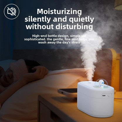 White Rechargeable Mini Astronaut Air Humidifier USB Desktop Cool Mist Humidifier with 7-Color LED Night Light for Bedroom and Office.